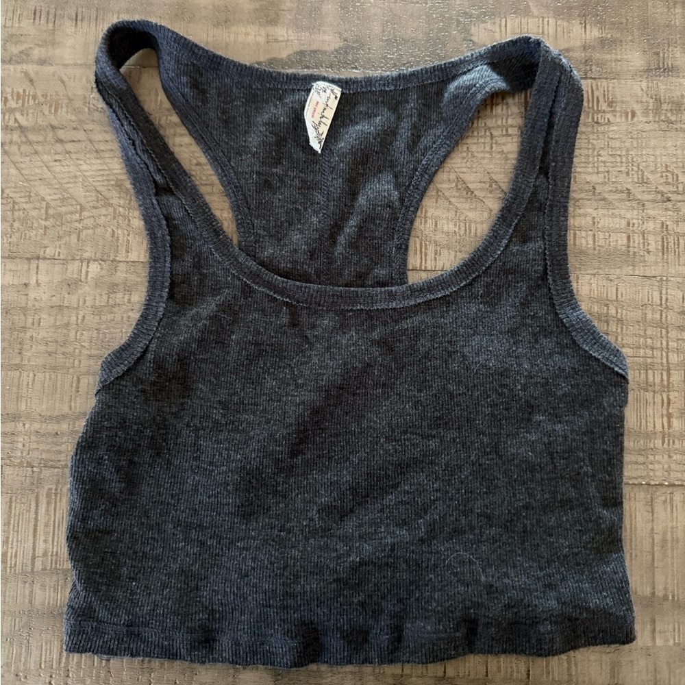 Free People Dark Gray Racerback Cotton Tank Top